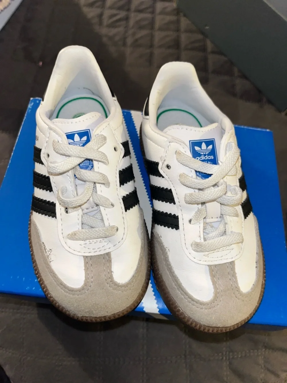 adidas Kids Samba White with Black Stripes and Gum Sole - Picture 2 of 3